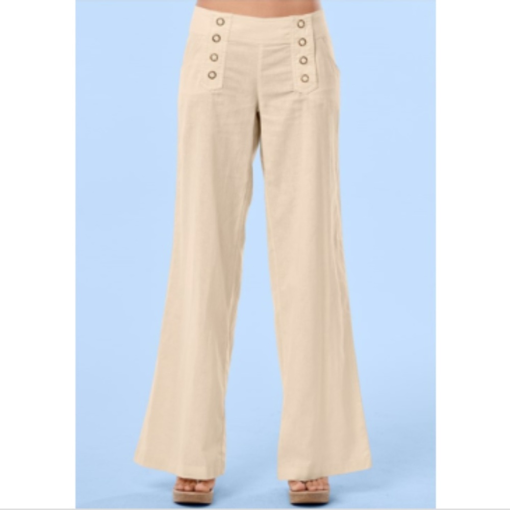 Venus Sz 10 Tan Wide Leg Linen Blend Sailor Pants